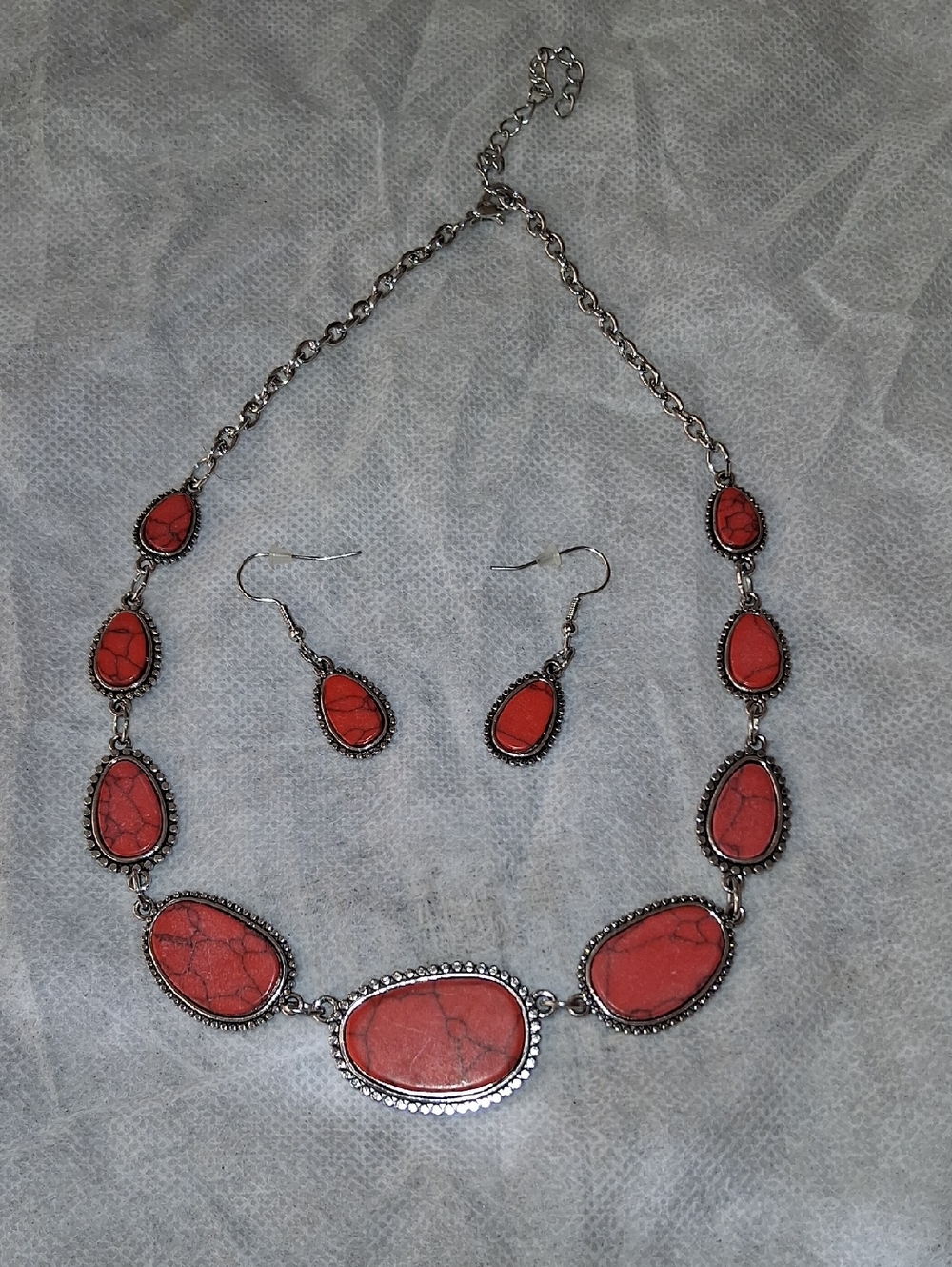 paparazzi Red Teardrop Stone Necklace & Earrings Set